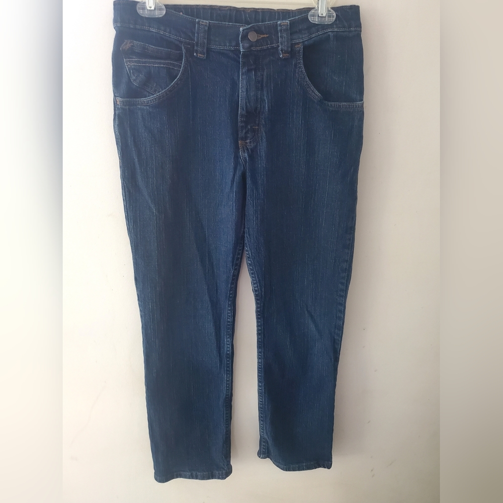 Wrangler Boys Jeans Sz 14 Husky Straight Leg Dark‎ Wash Adjustable Waist Stretch